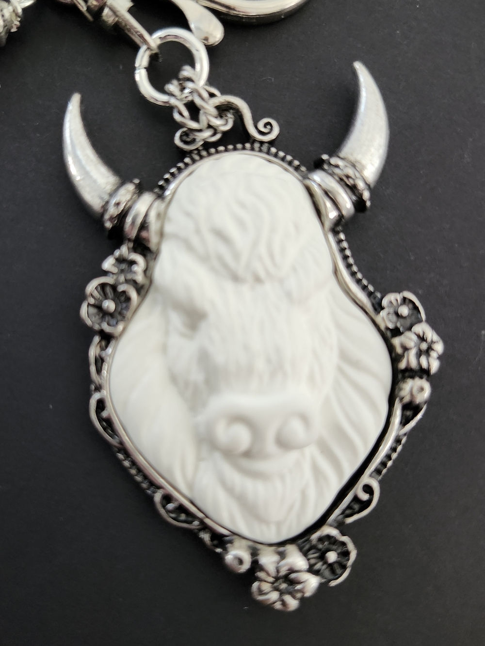 Highland Cow Purse Charm or Keychain Jasper Opal Rhodonite Handcrafted - Picture 2 of 5